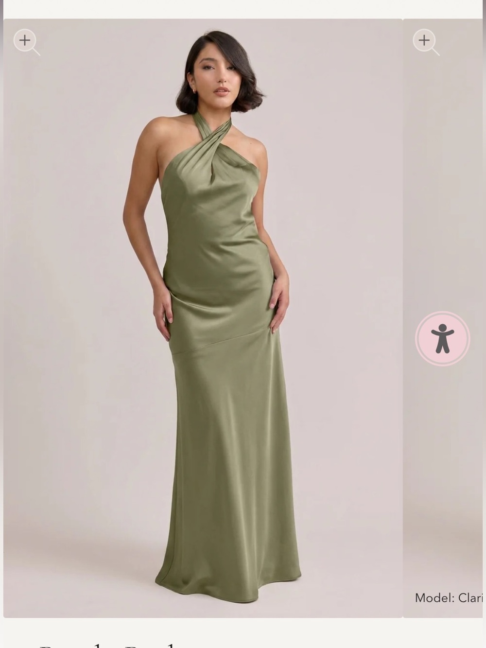 Revelry Moss Satin Halter Gown